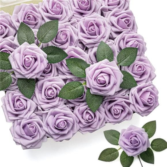 50Pcs Rose Artificial Flowers Real Looking Lilac Fake Roses Decorations Purple - Picture 1 of 7